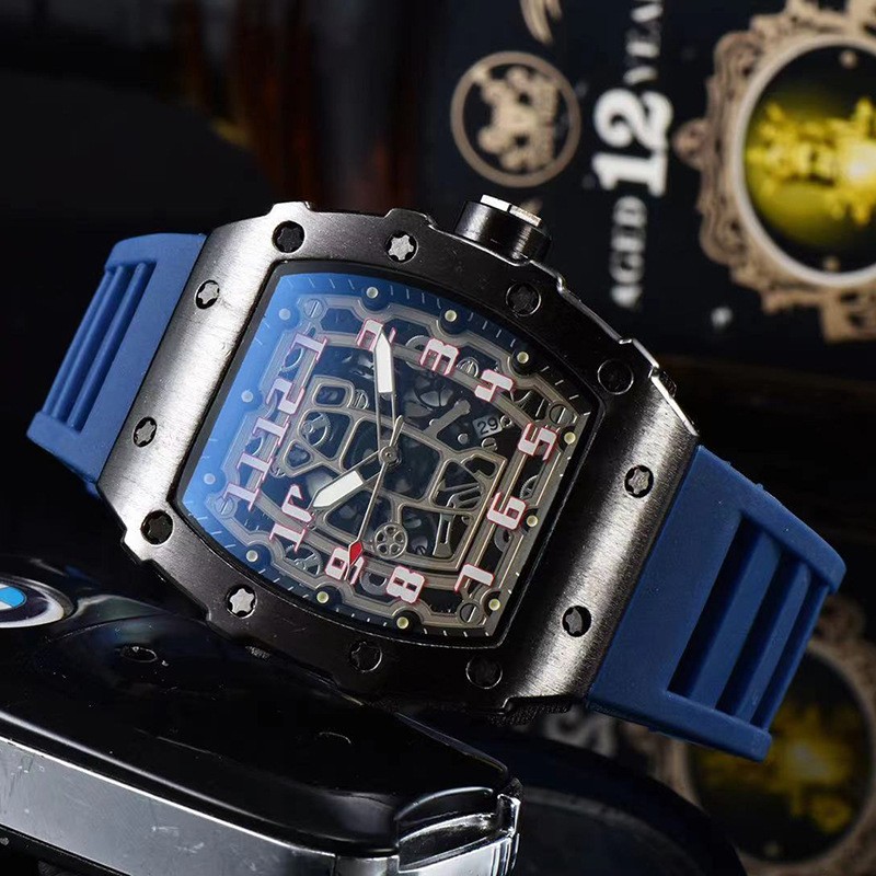 New Luxury 3-pin Transparent Bezel Quartz Watch Men Automatic Watch Men Designer Wristwatches Waterproof Reloj Hombre