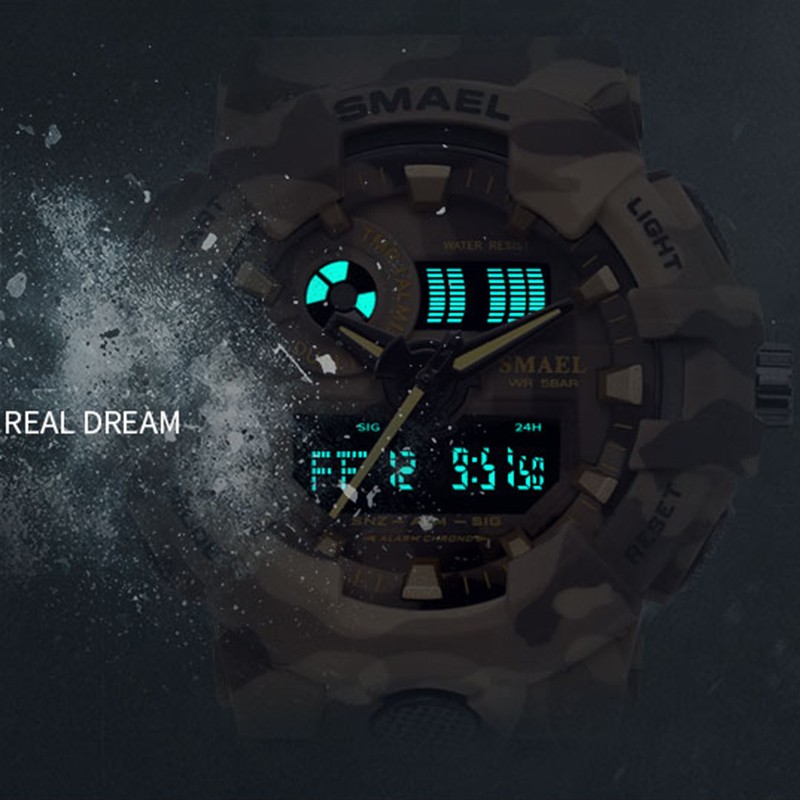 New Camouflage Military Watch Brand SMAEL Sports Watches LED Quartz Watch Men Sports Wristwatch 8001 Man Army Watch Waterproof