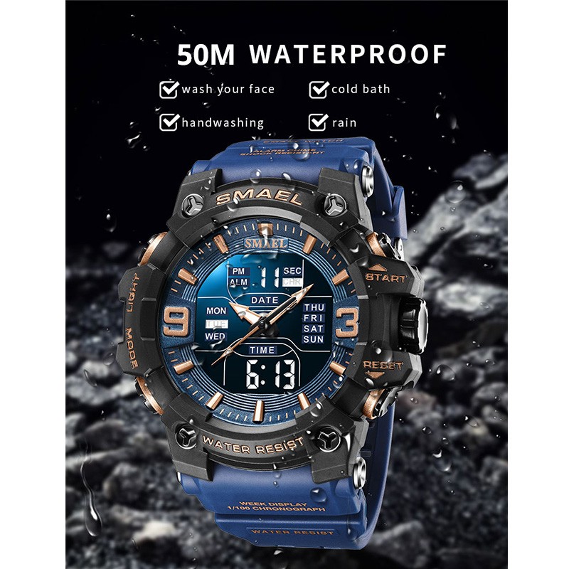 Men's Watch Sport Water Resistant LED Lights Alarm Clock Dual Time Week Display Auto Date Wristwatches 8049 Sport Quartz Watches