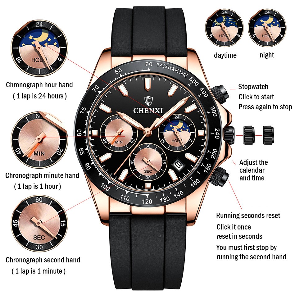 Chronograph Mens Watches Big Dial Silicone Strap Luxury Top Brand Sport Watch for Men Rose Gold Military Casual Male Wristwatch