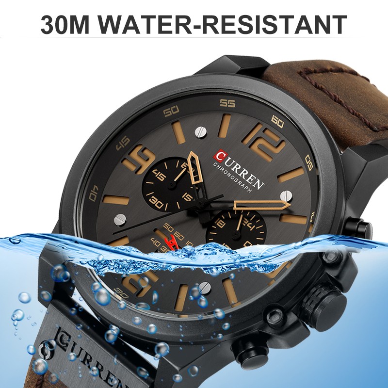 CURREN-Watches-Men's Distinguished,Luxury Watch Brand,Water Resistant,Sports,Wrist Watch,Chronograph,Quartz Genuine Leather Military,Men