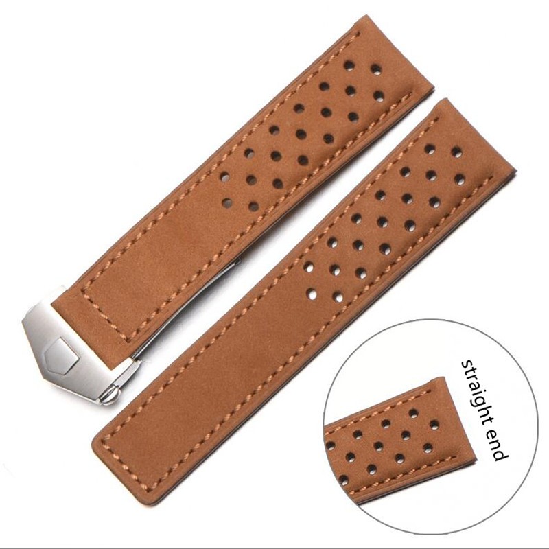 Brown Gray Black Real Corrected Grain Leather Watchband 22mm 24mm Soft Straight End Strap for Tag Heu/Carrera Watch Free Ship