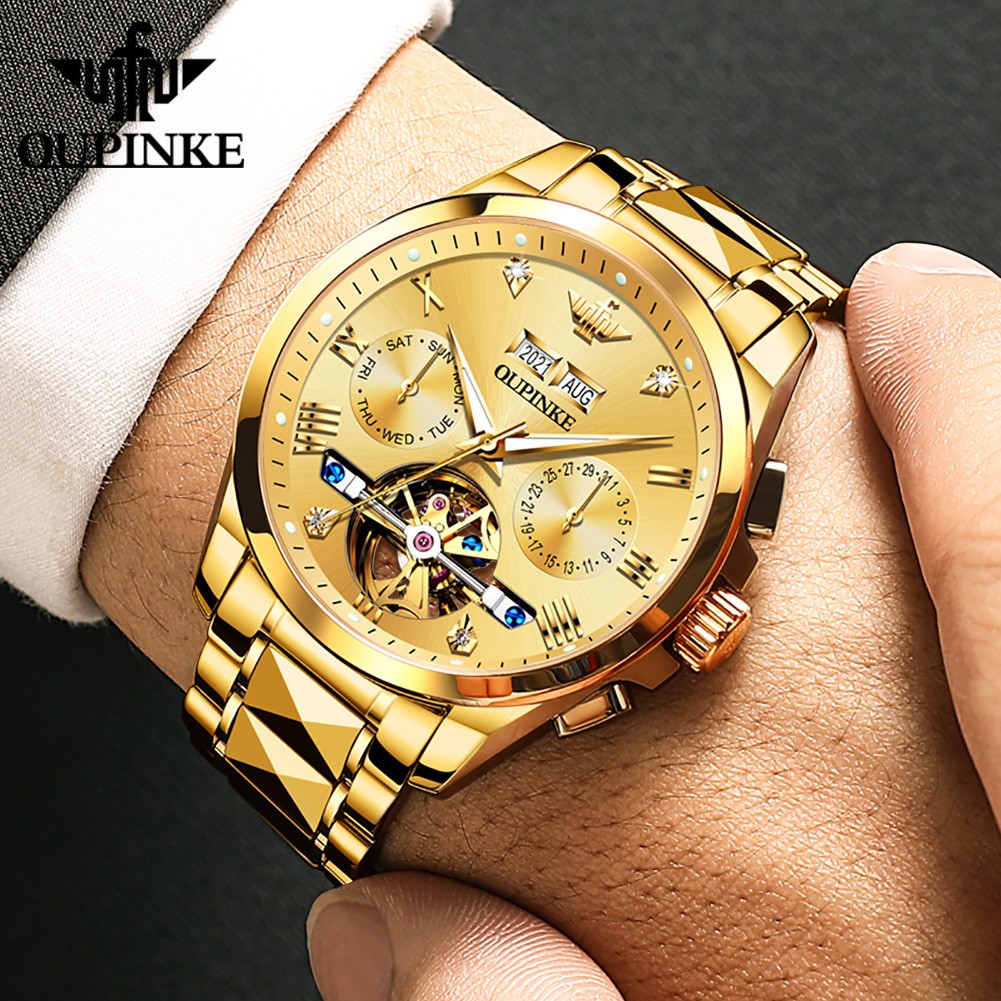 OUPINKE Watch for Men Luxury Brand Tourbillon Watches Sapphire Glass Tungsten Steel Waterproof Men Mechanical Wristwatches