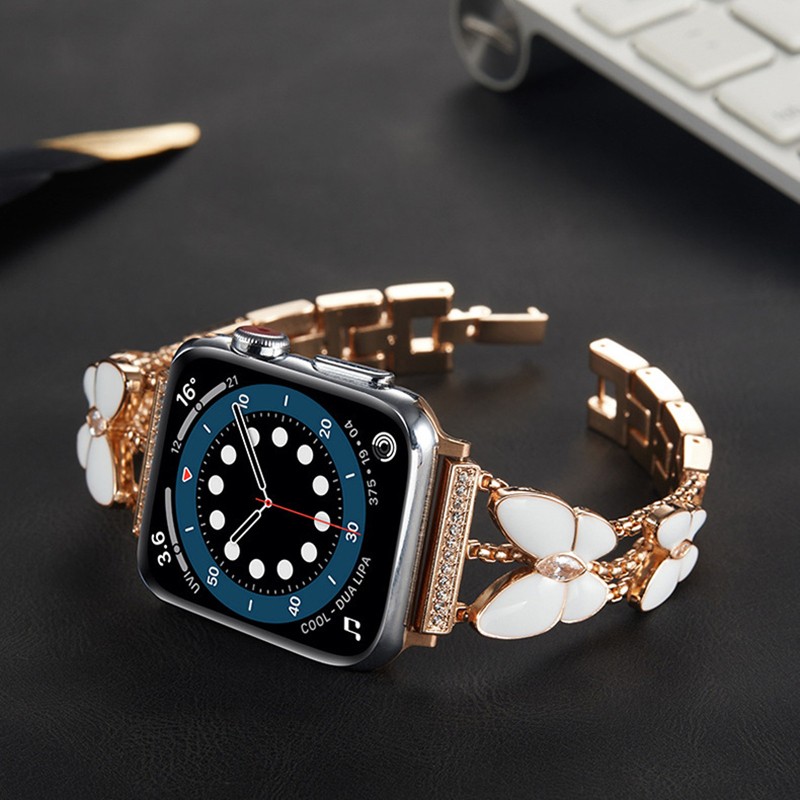 Bling Butterfly Bracelet For Apple Watch 7 Band SE Series 6 5 4 45mm 41mm 44mm 40mm Stainless Steel Strap For iWatch 3 42mm 38mm