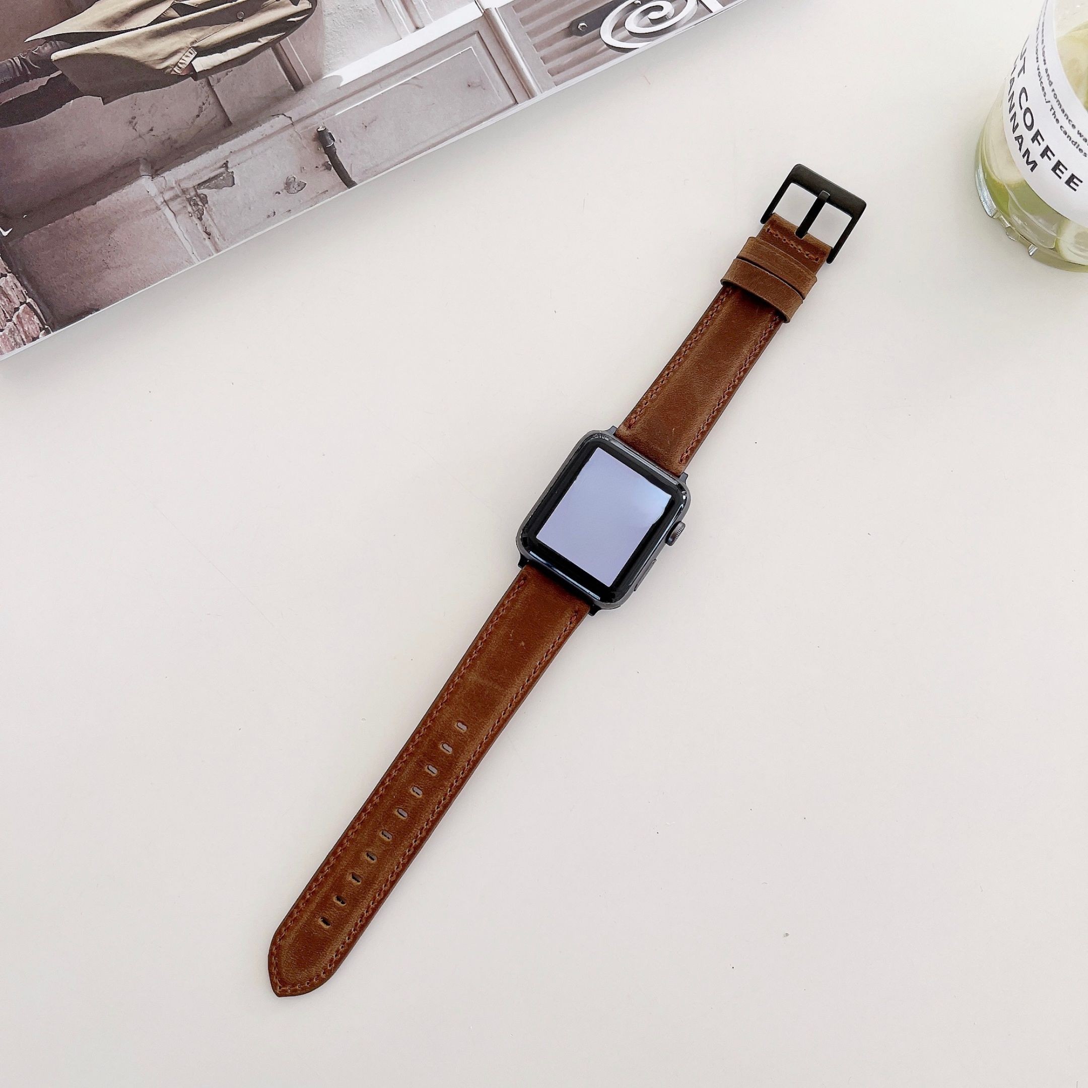 Leather strap for apple watchband 44mm 40mm 45 41mm 38mm 42mm single round wirstband bracelet for iWatch series 5 4 3 6 se 7 band
