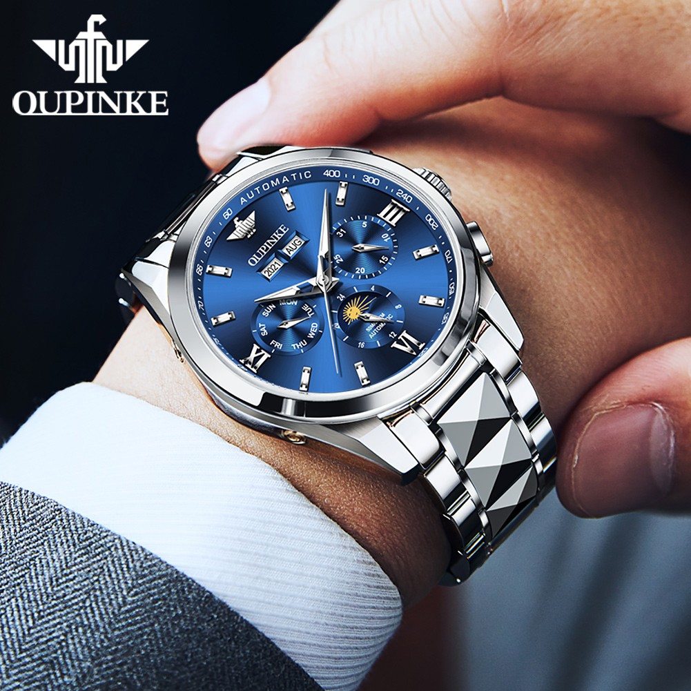 OUPINKE Men's Watch Perpetual Calendar Automatic Watch Luxury 50M Waterproof Sapphire Crystal Men Mechanical Wristwatches 3201