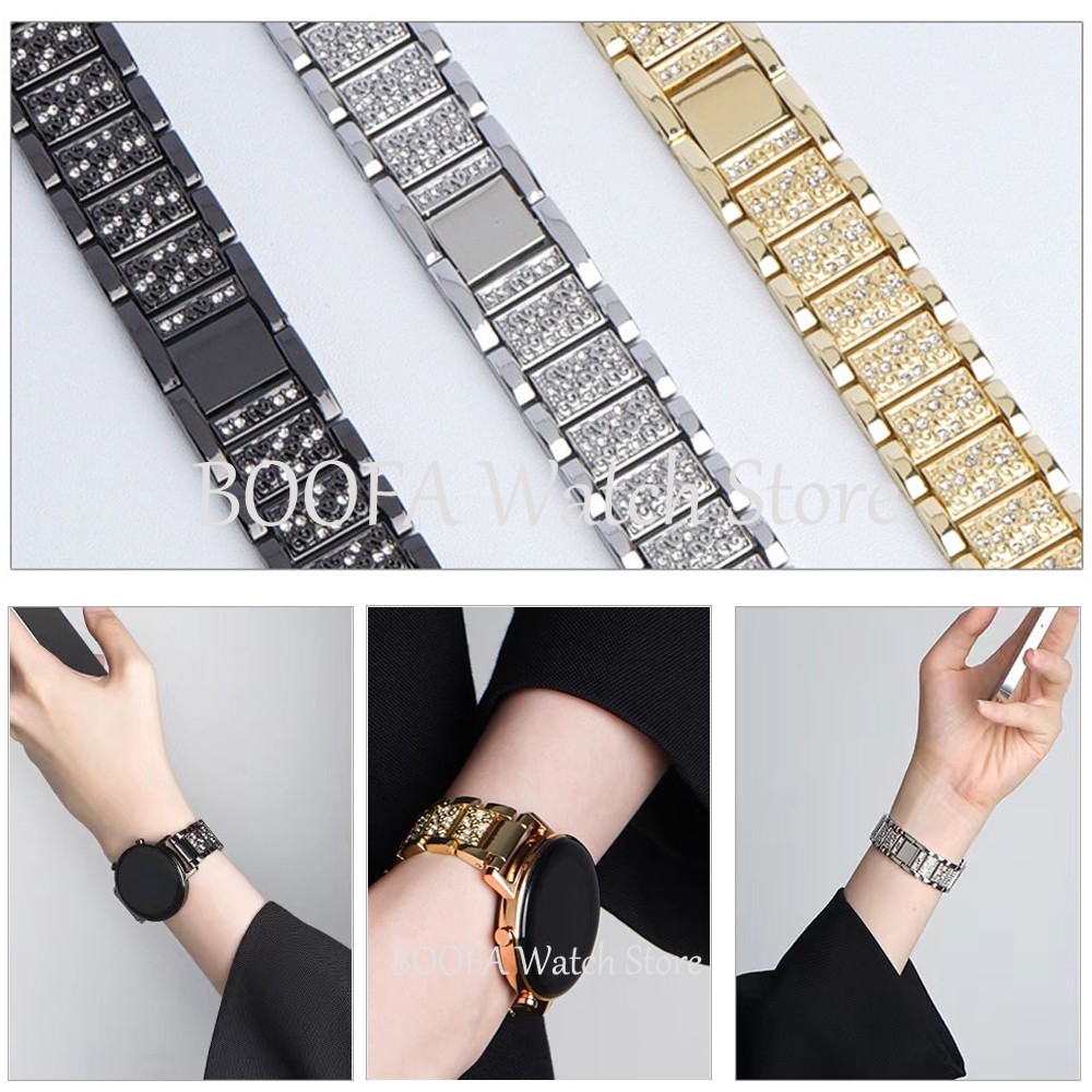 Metal Diamond Strap For Samsung Galaxy Watch 42/46mm 41/45mm Active 2 Band For Huawei GT2 Pro Strap Quick Release Women Bracelet