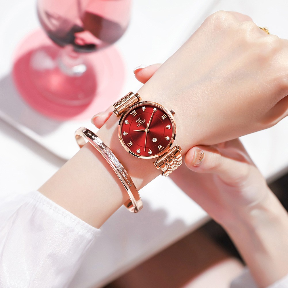 OLEVS Female Watches Fashion Casual Ladies Wristwatch Waterproof Rose Gold Stainless Steel Wristwatch For Women Simple Thin