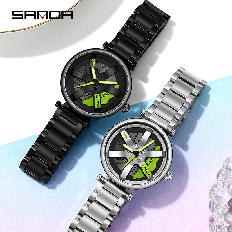 SANDA New Fashion Rotate Wheel Pattern Women's Watch Stainless Steel Waterproof Quartz Watch for Women Luxury Relogio Feminino