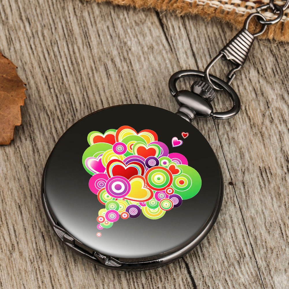 Black Case Vintage Accept Free Custom Men Women Quartz Chain Pocket Watch Flower Style Classic Neutral Watches for Wife