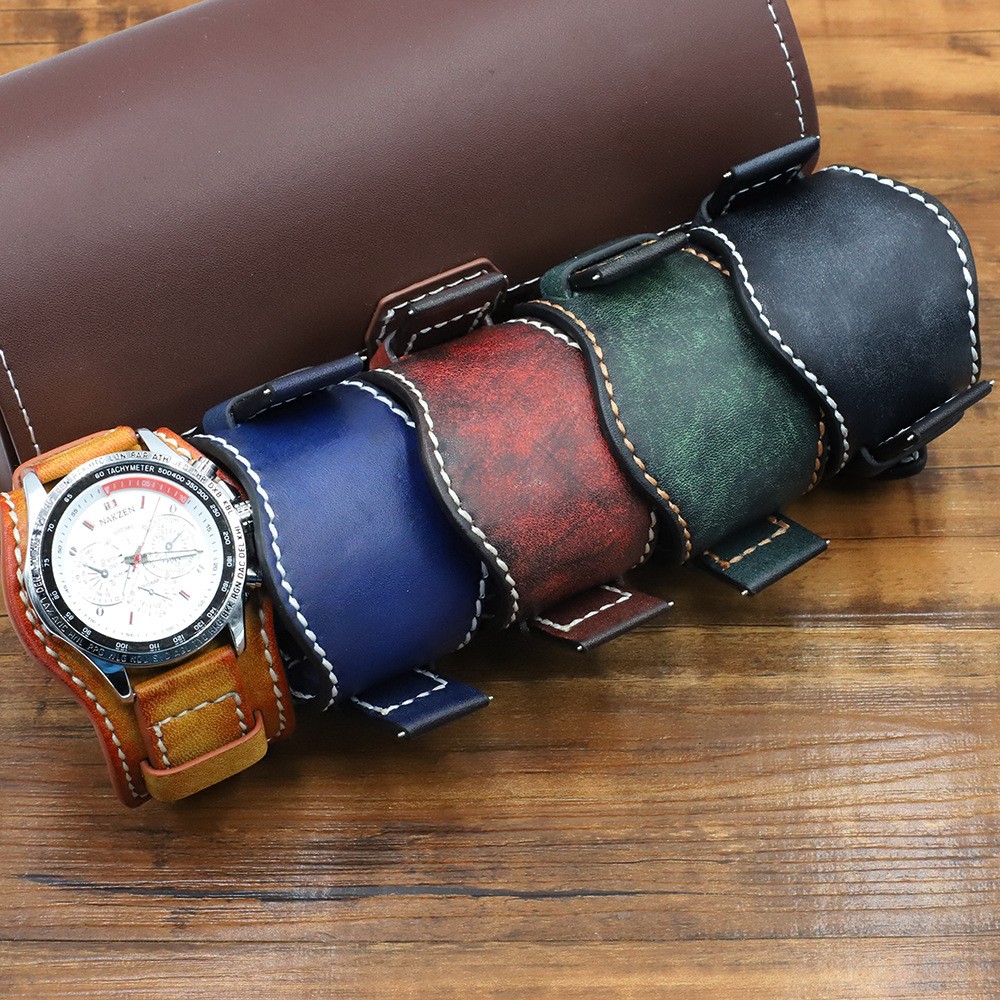 22mm 24mm Genuine Leather Watch Strap Wristwatch Band With Mat Wrist Protection Handmade Vintage Cuff Watches Bracelet