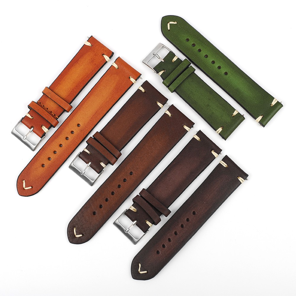 Handmade strap vintage leather man watch band 18mm 20mm 22mm 24mm hand stitching stainless steel buckle high quality