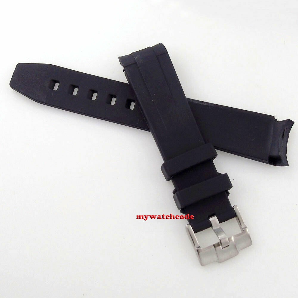 20mm black curved end rubber watch band for 40mm sub GMT mens watch