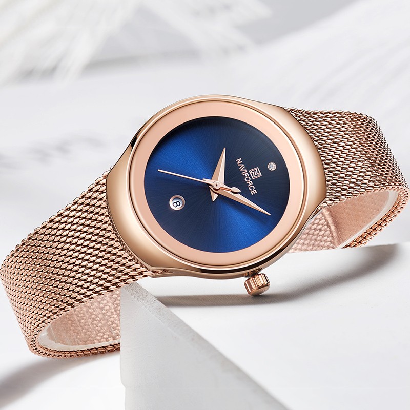 NAVIFORCE Luxury Women's Watches, Luxury Ladies Stainless Steel Watches Water Resistant Casual Rose Gold Quartz Band Watches