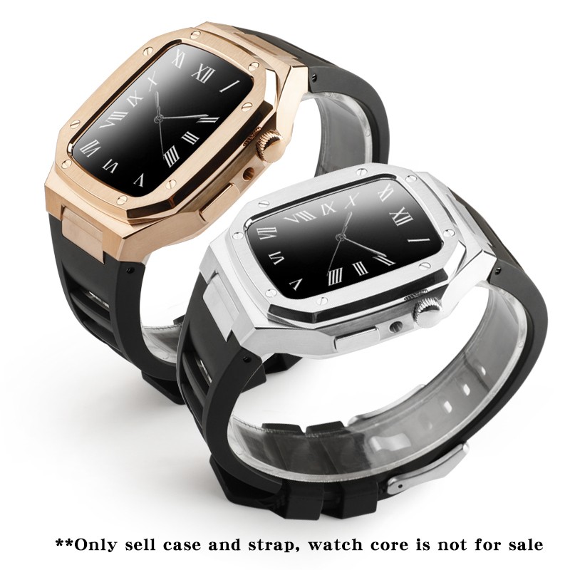 Compatible with Apple Watch Band 44mm Series 4/5/6/7/SE with Case Strap, Stainless Steel iWatch Bands with Protective Cover