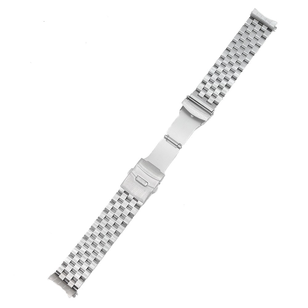 CARLYWET 20 22mm Silver Hollow Curved End Solid Links Replacement Watch Band Strap Bracelet Double Push Clasp for Seiko