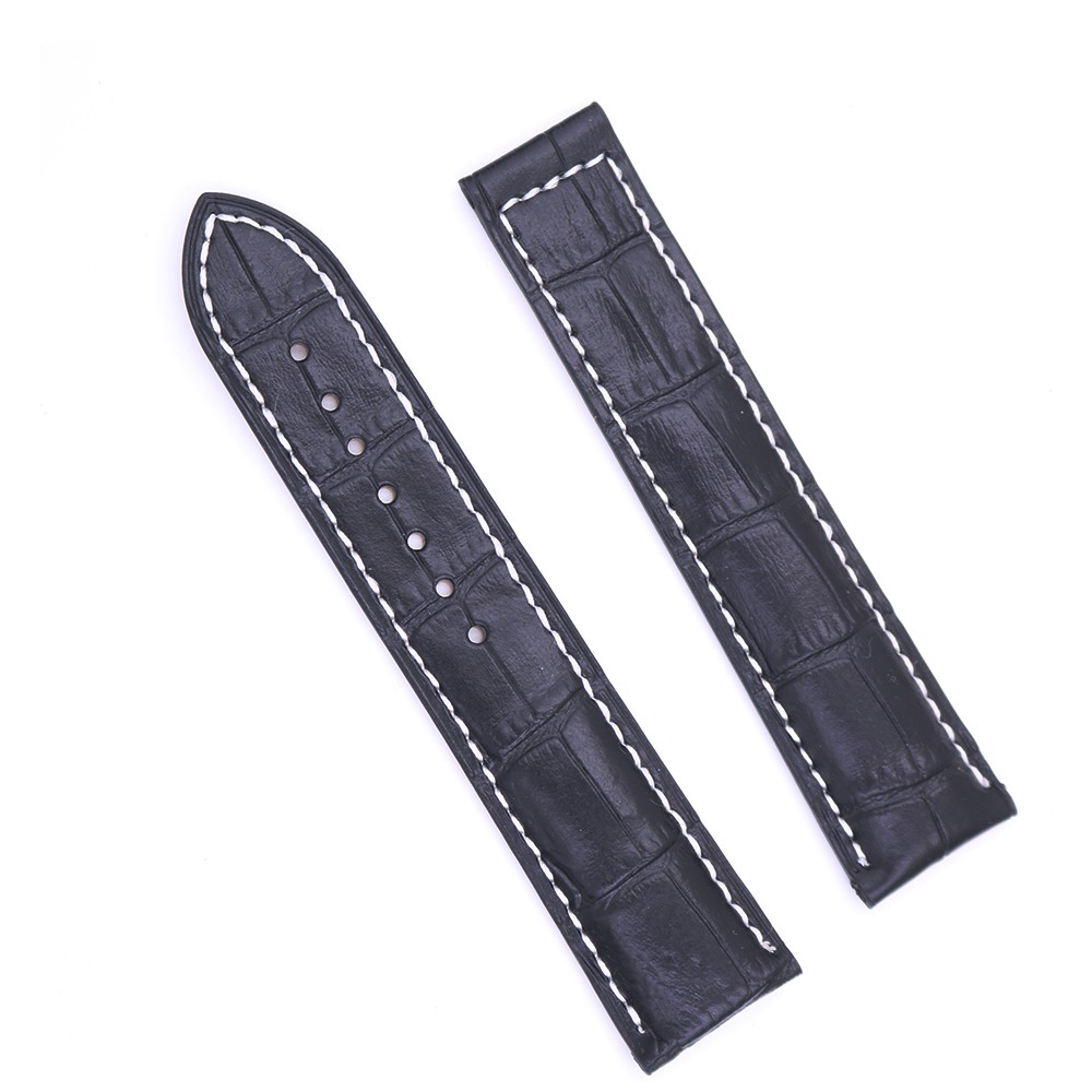 CARLYWET 20 22mm Wholesale Black With White Stitches High Quality Genuine Leather Replacement Watch Band Strap Strap For Omega