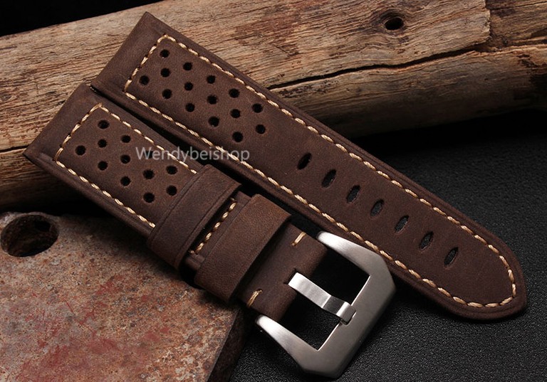 CARLYWET - Genuine leather watch strap, strap 22, 24, 26 mm, black and brown, antique watch strap with soft buckle for RADIOMIR