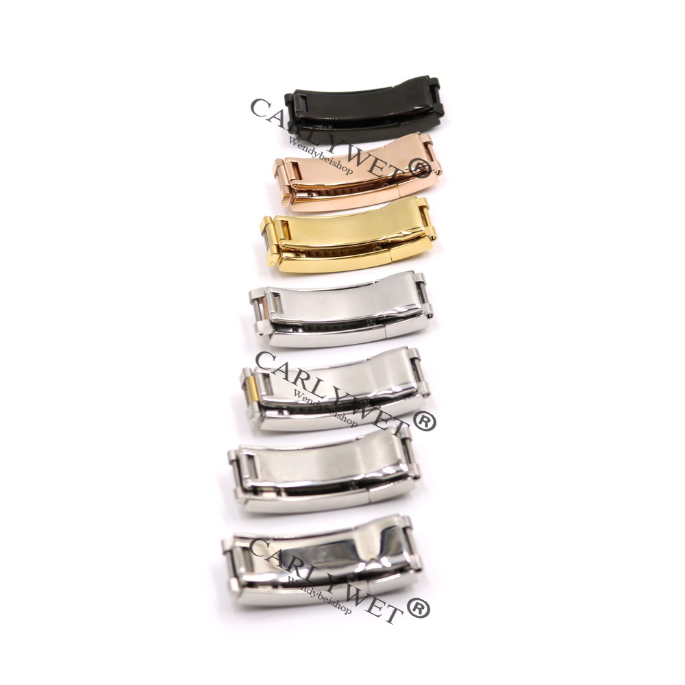 CARLYWET 9mm x 9mm Brush Polish Stainless Steel Watch Buckle Glide Lock Steel Clasp for Watch Band Bracelet Rubber Straps