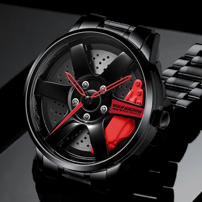 3D Spinning Unique Model Rim Watch Hub Custom Design Sports Car Frame Watch Waterproof Creative Men's Watch Wheel Wristwatch Clock