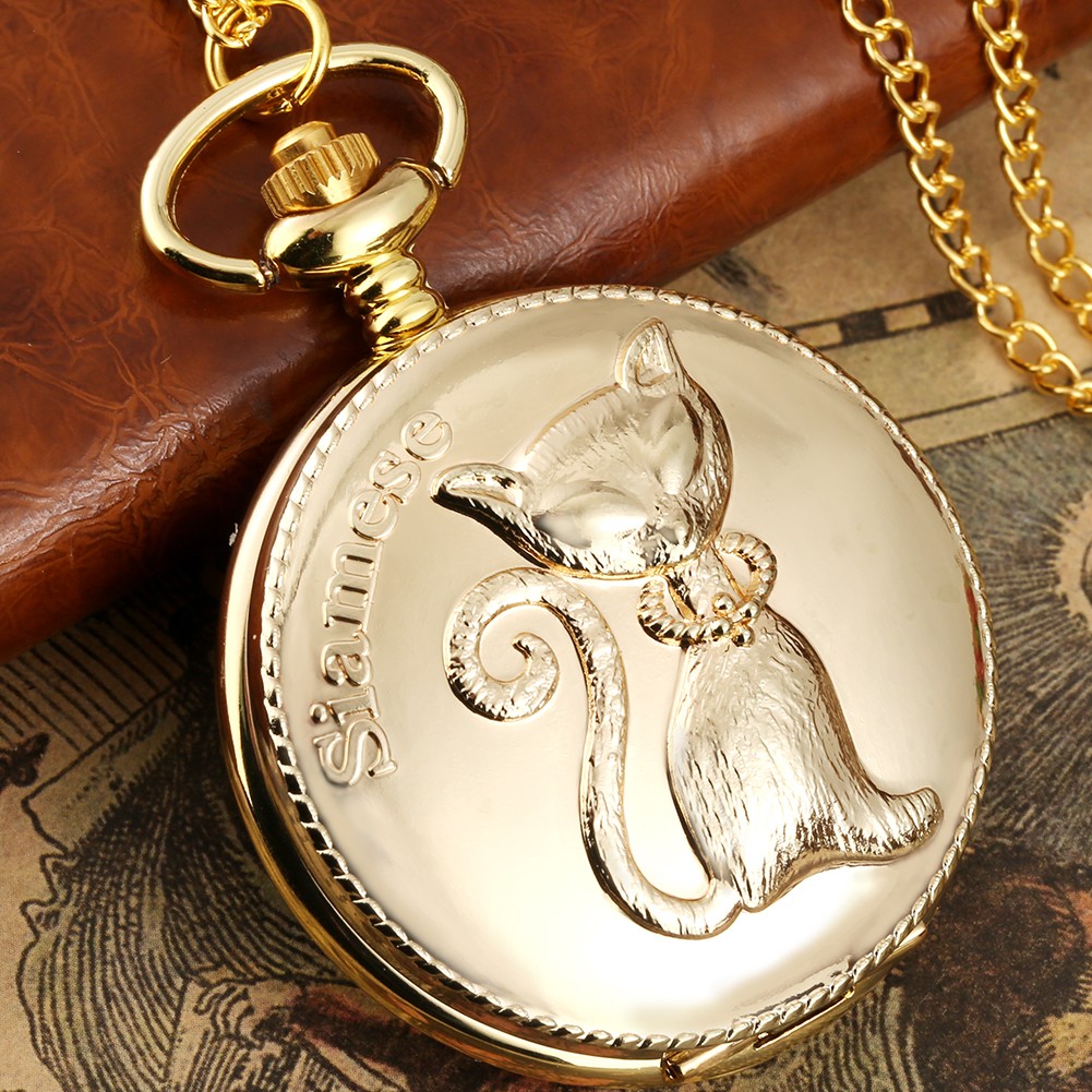 2022 New Men Women Advanced Sense Gold Fashion Chain Pocket Watch Cat Dog Chain Pug Pattern Quartz Movement Watches