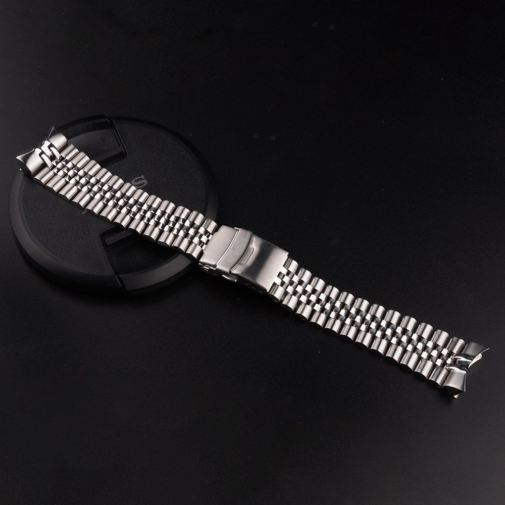 Rolamy 22mm 316L Stainless Steel Silver Jubilee Watch Band Strap Silver Bracelets Solid Curved End for Seiko 5 SRPD53K1 SKX007