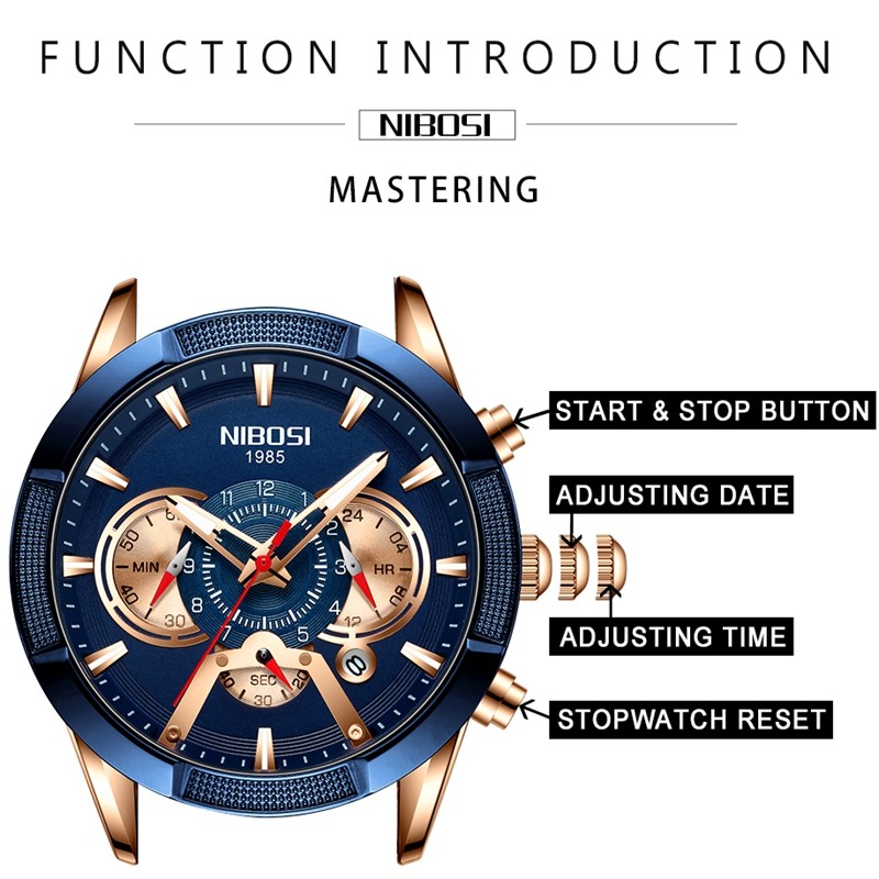 NIBOSI Men's Watch Chronograph Sport Men Watches Luxury Brand Waterproof Full Steel Gold Quartz Watch Men's Watch