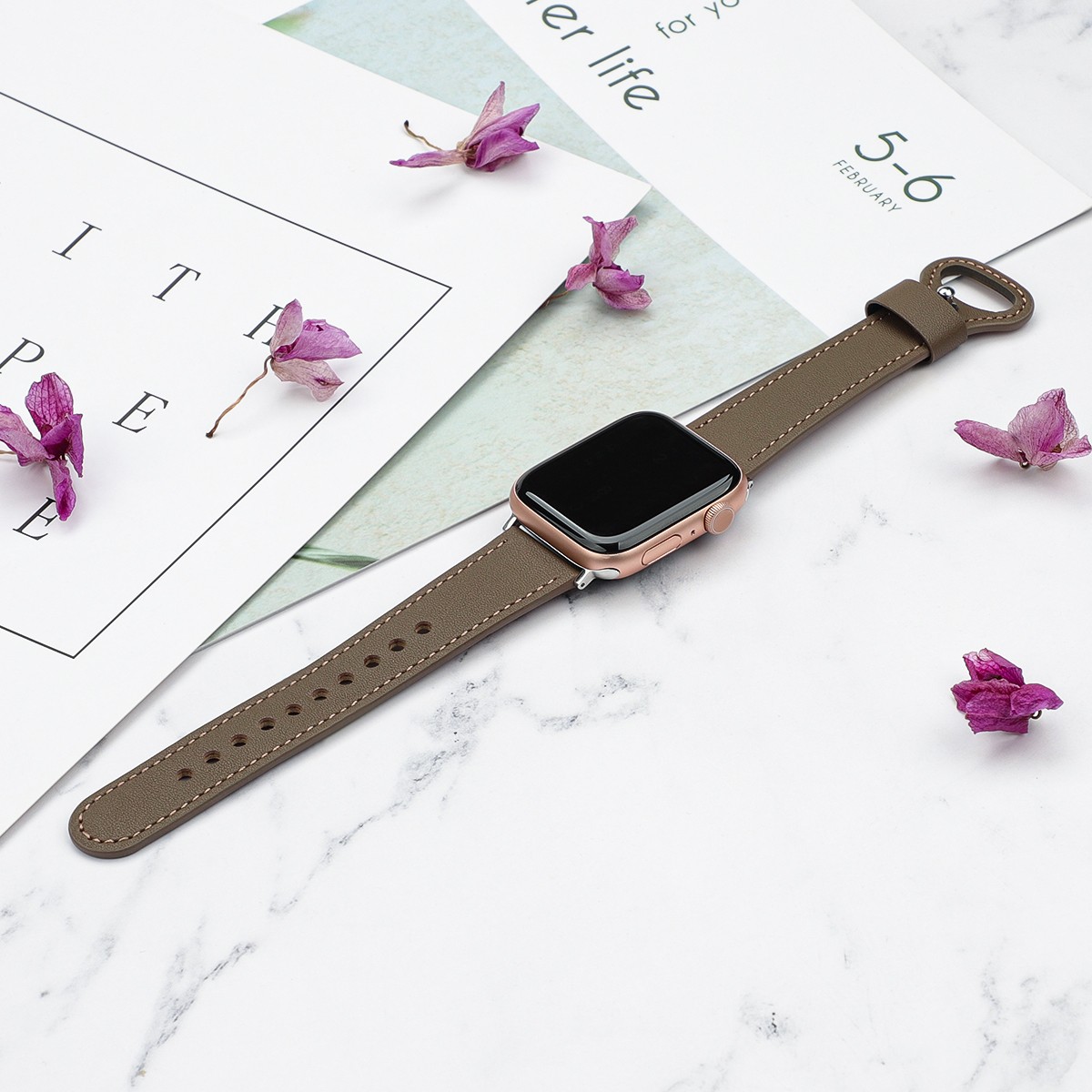 Fashion Thin Leather Band for Apple Watch 38 42mm 40 44mm Pin Watch Band for iWatch Series 6 5 4 3 2 1 SE Replacement Strap