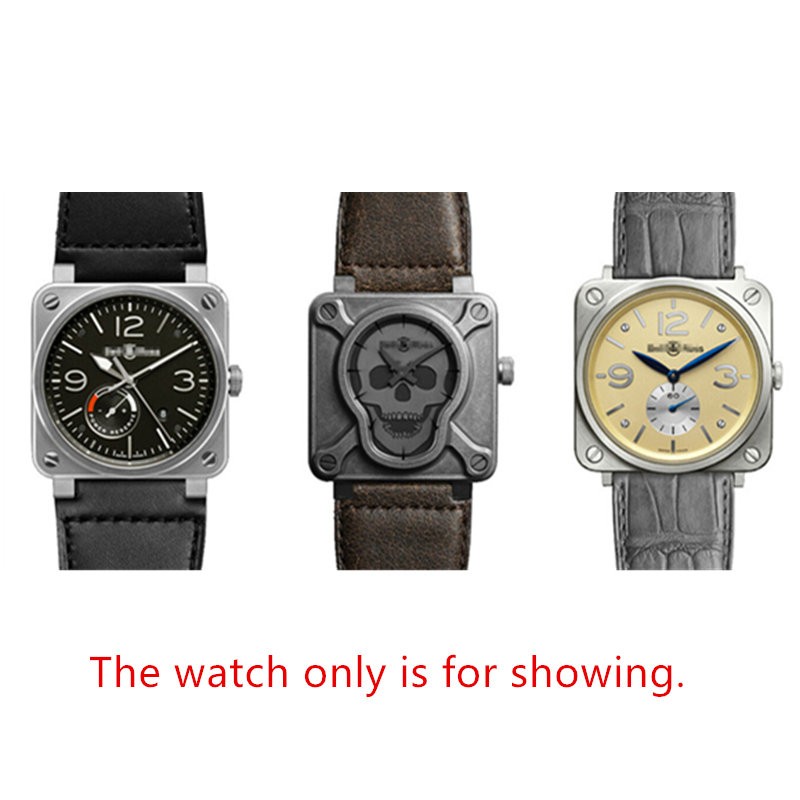 34mm*24mm Gray Blue Brown Leather Watch Band 3mm Thick Strap Belt Silver Black Pin Tongue Buckle