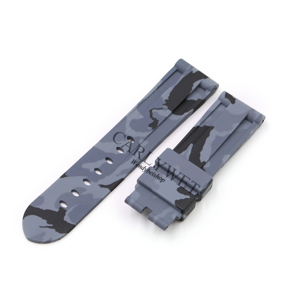 Carlywet 24mm Hot Sale Newest Camo Gray Replacement Waterproof Silicone Rubber Wrist Strap Webbing Belt Without Buckle