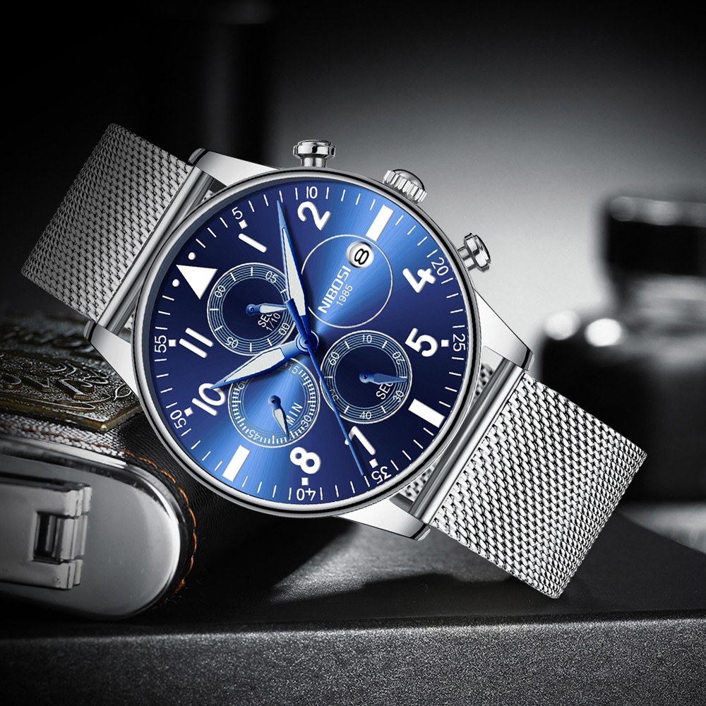 NEBOSI - Luxury Watches for Men, Military Chronograph, Quartz, Stainless Steel, Fashion