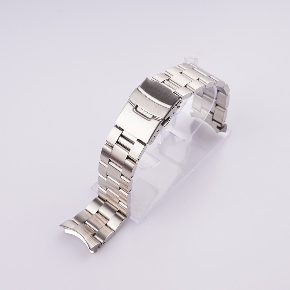 Carlewit 22mm Silver All Brushed Solid Curved End Links Replacement Watchband Bracelet Double Push Clasp For Seiko SKX 007