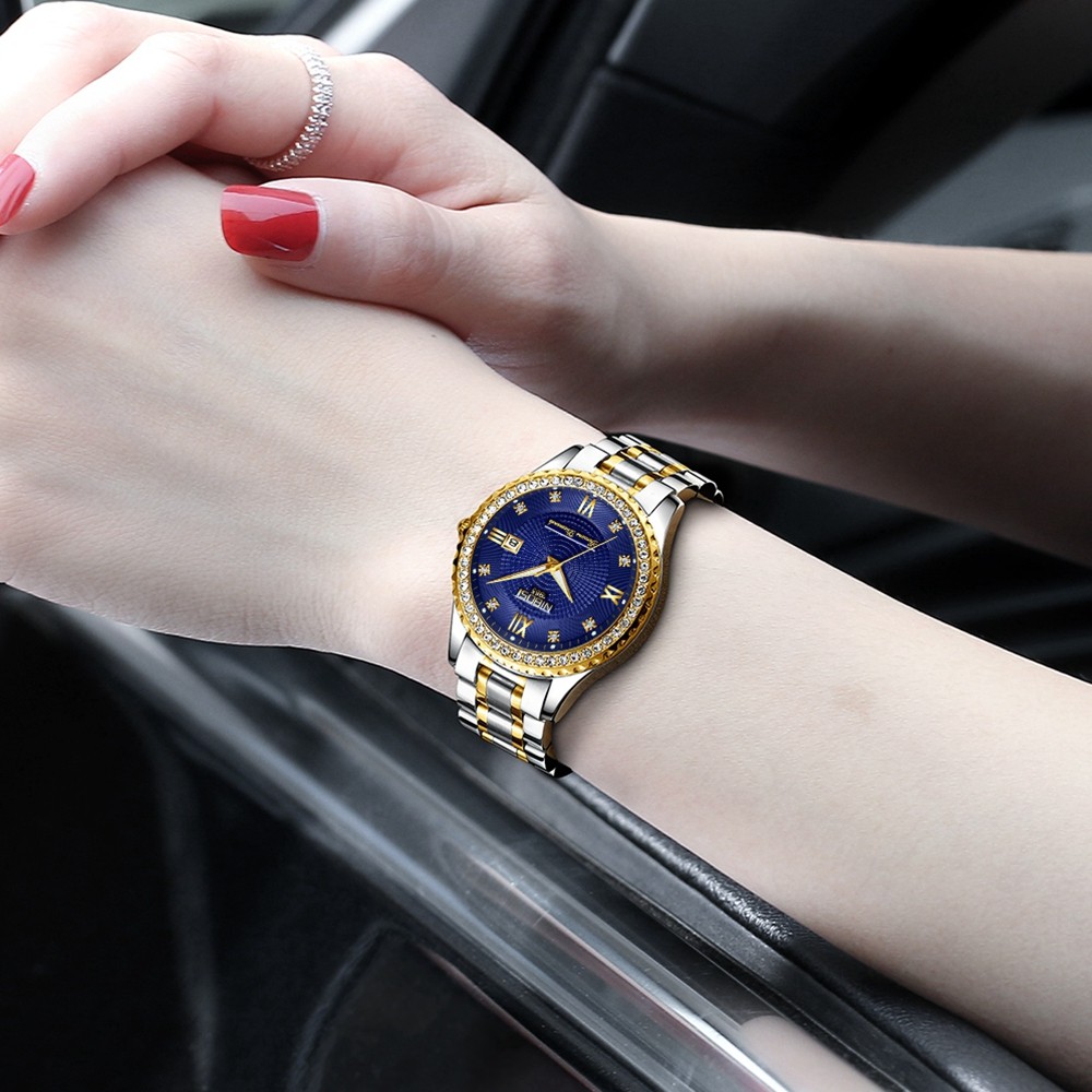 NIBOSI - Women's watches, quartz, water resistant, gold, stainless steel, date, feminine