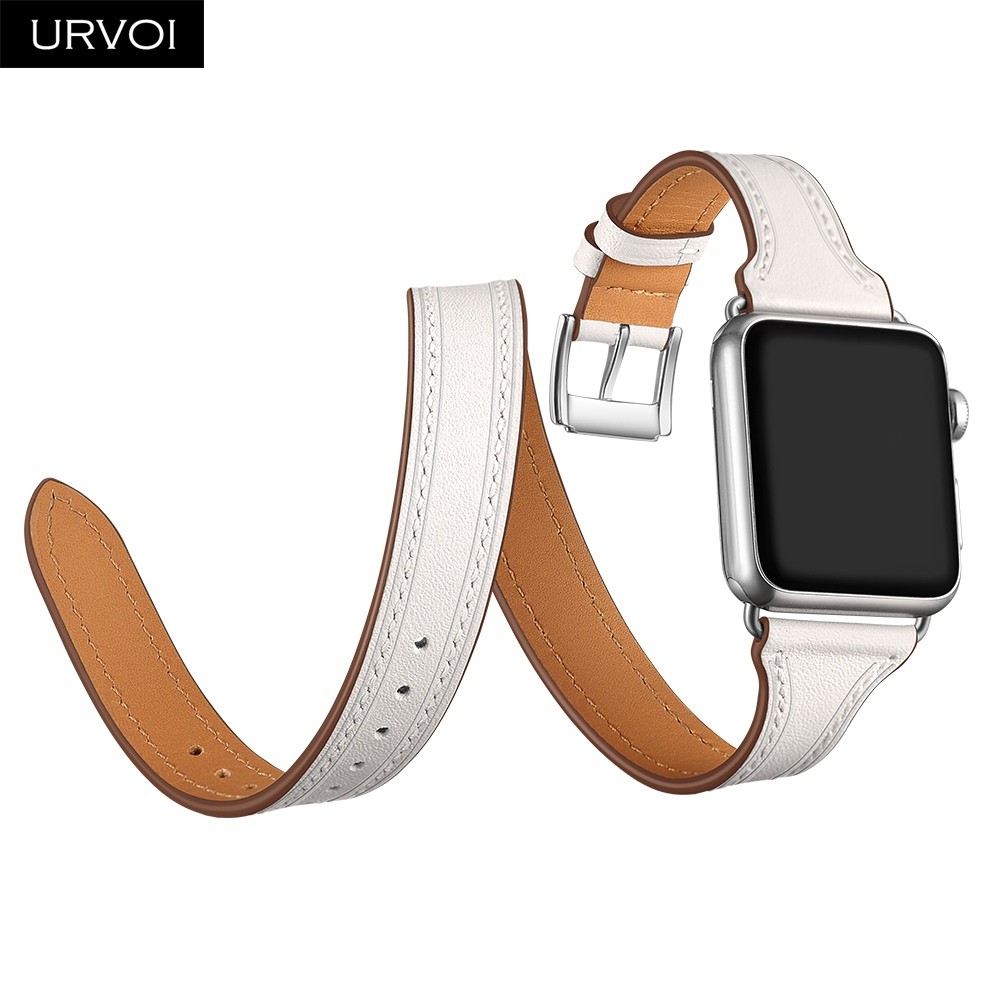 URVOI Double Round for Apple Watch Band Series 7 6 SE 5 4 3 Luxury Strap for iWatch Soft Genuine Leather Wrist Loop 40 41 44 45mm