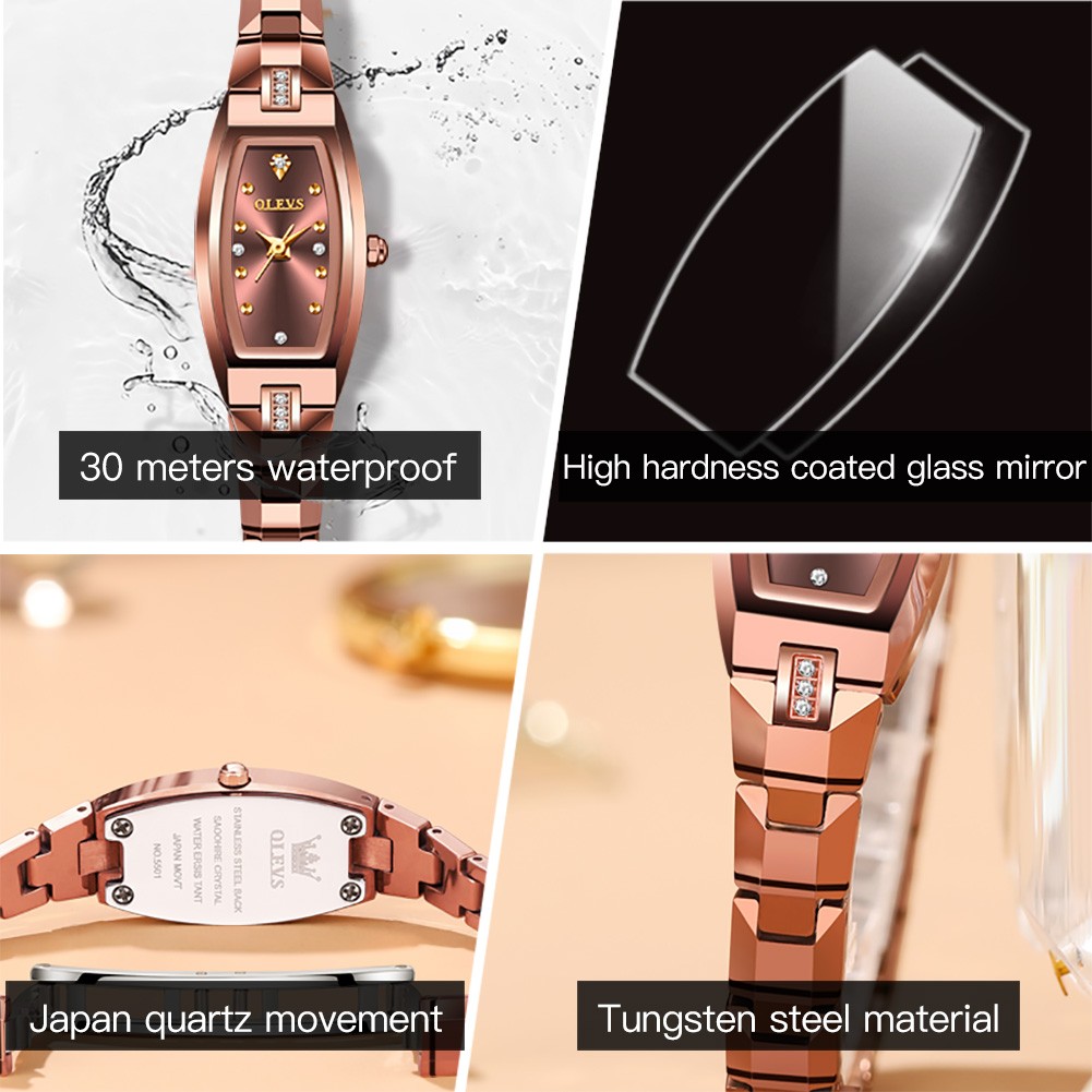 OLEVS Luxury Brand Red Tungsten Steel Wrist Watches Women Fashion Waterproof Quartz Wristwatch Casual Lady Female Wristwatch