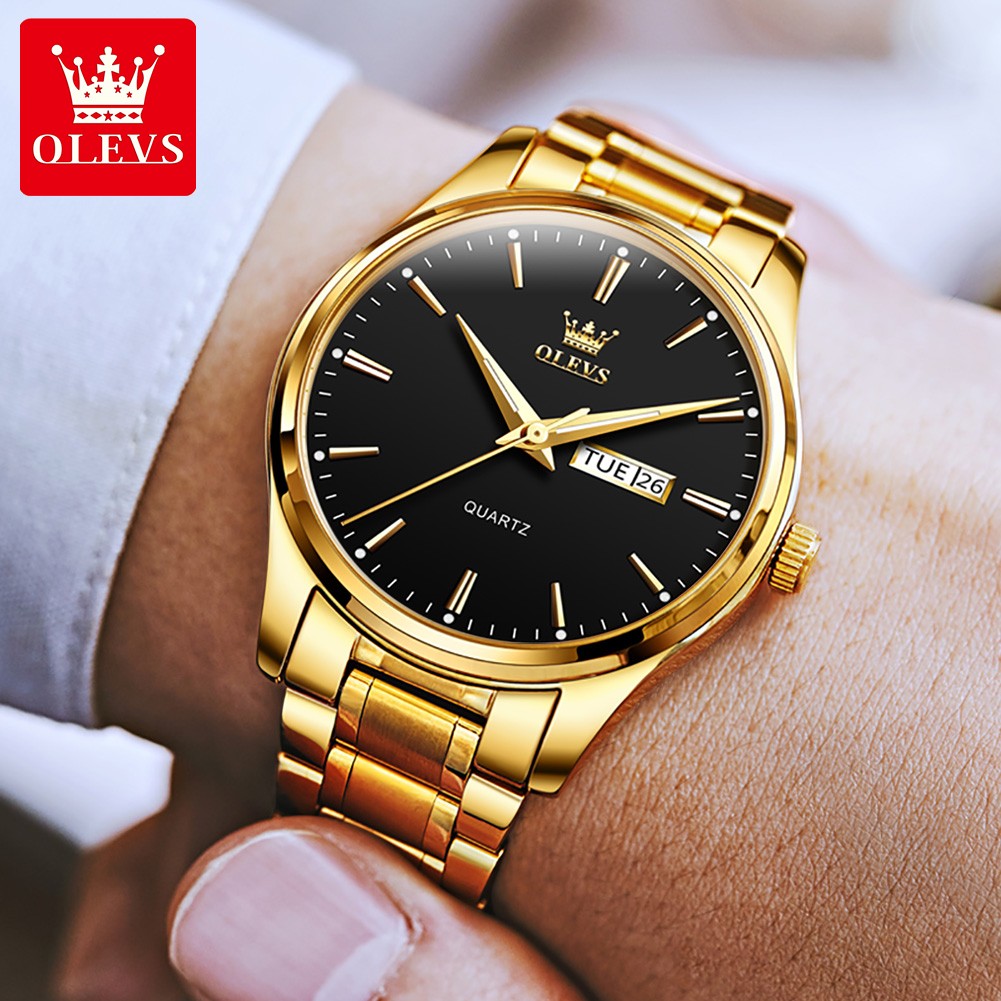 OLEVS Men's Watches Water Resistant Stainless Steel Gold Color Luxury Brand Quartz Men Wrist Watches