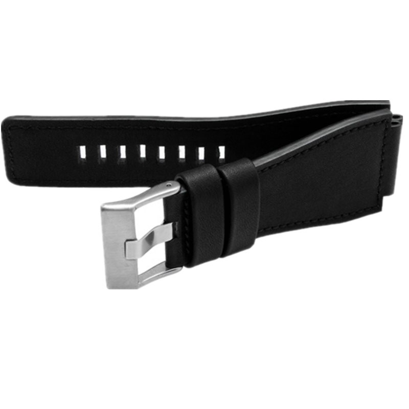 3mm thick genuine leather watch strap, black, yellow, red and brown, silver pin buckle, 34mm*24mm