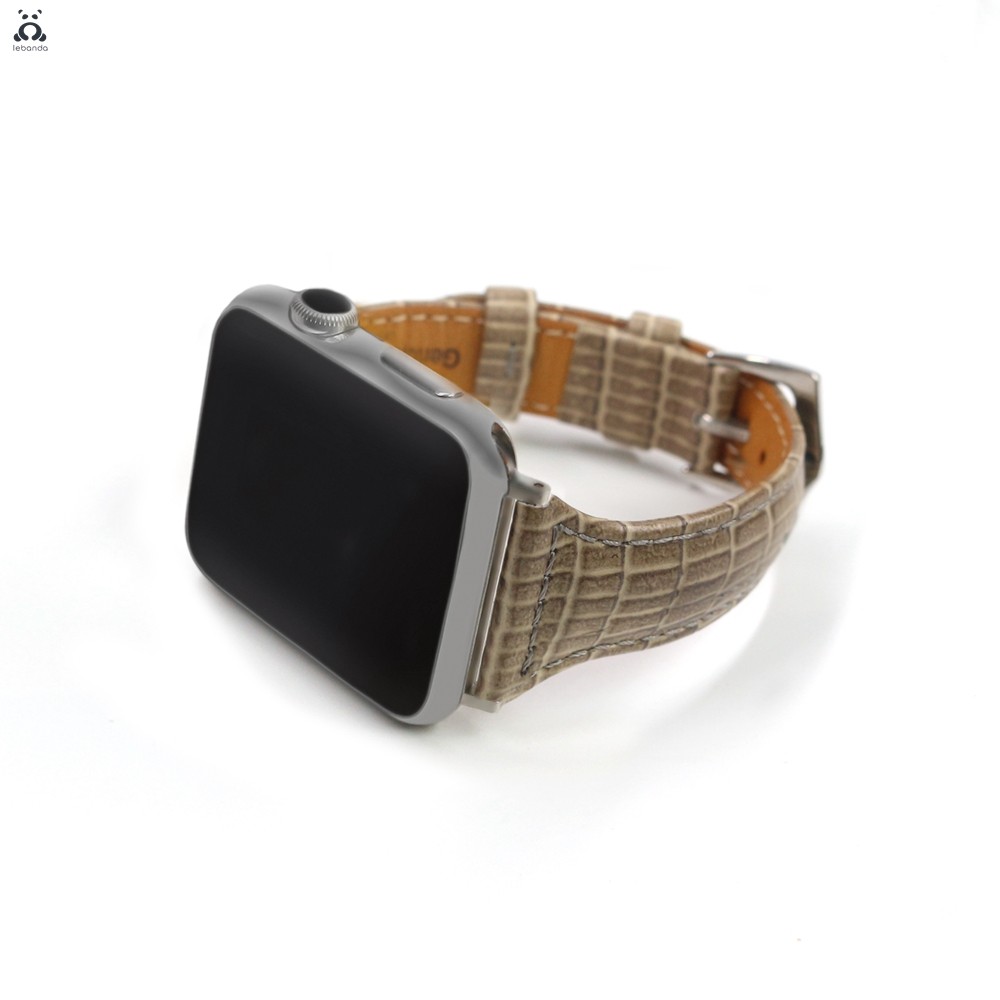 Genuine Leather Crocodile Pattern Strap for Apple Watch Series 7 6 SE 5 4 3 Pin Buckle Strap Slim Wrist Strap for iWatch 41 45mm