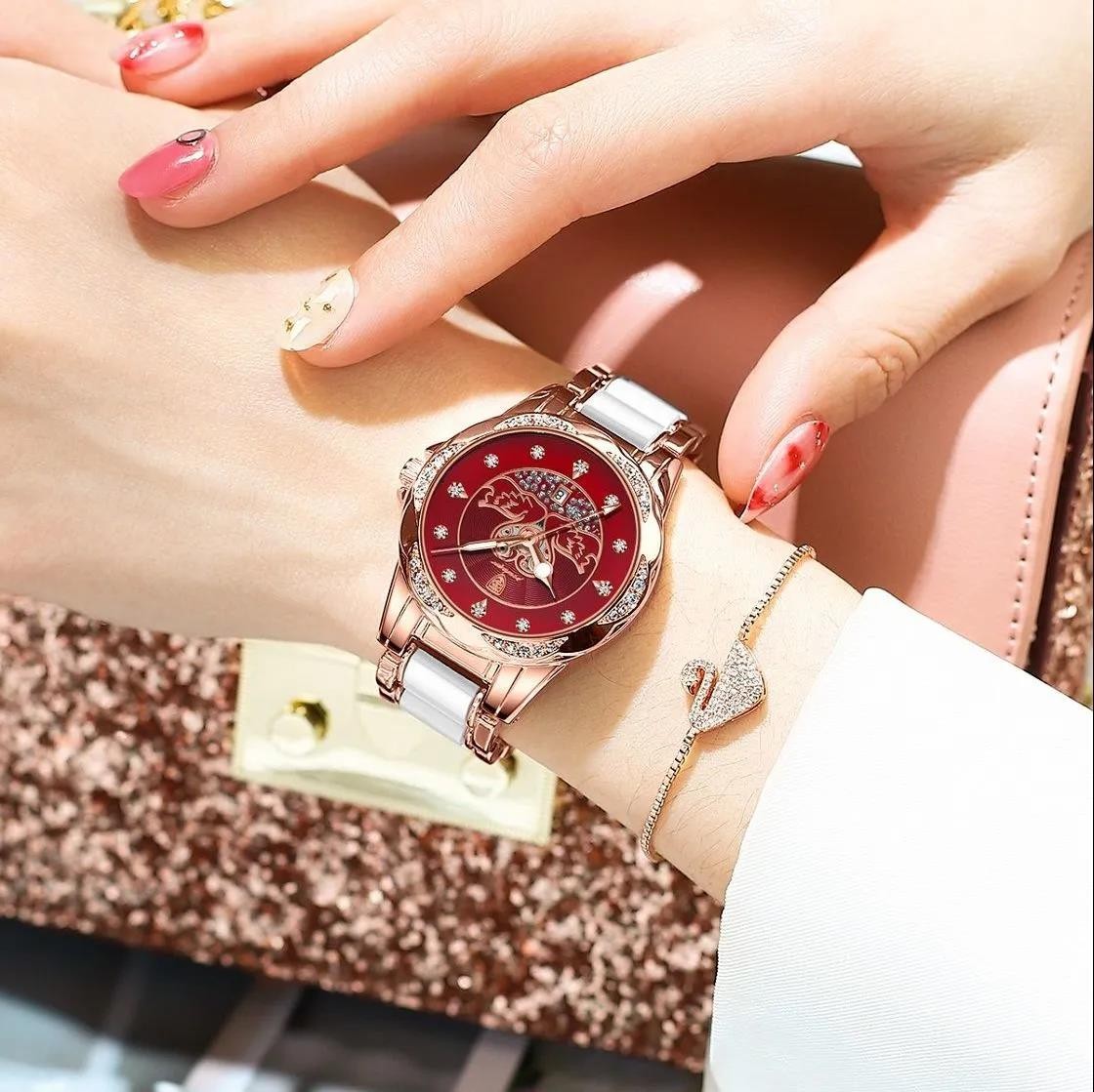 POEDAGAR Women Watch Luxury Quartz Diamond Rose Gold Ceramic Steel Watches Waterproof Luminous Swiss Brand Ladies Wristwatches