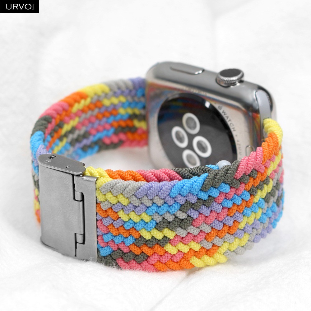 URVOI Braided Solo Loop Strap for Apple Watch Series 7 6 SE 5 4 3 2 1 Camo Strap Stretchable Folding Buckle for iWatch 41 45mm