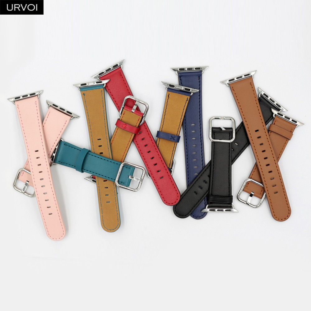 URVOI Leather Strap for Apple Watch Series 7 6 SE 5 4 321 Calf Leather Strap for iwatch 40 44mm Square Buckle Modern Design GEN.2