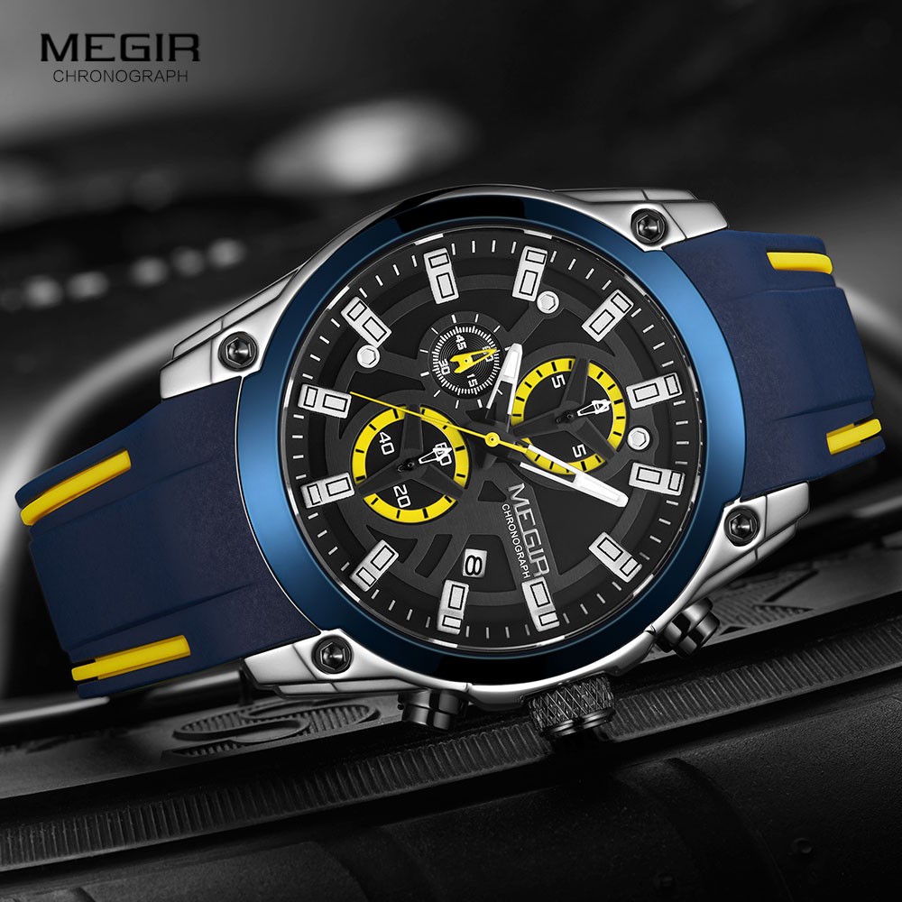 MEGIR Men Sports Military Watches Men Waterproof Fashion Blue Silicone Strap Wristwatch Man Luxury Top Brand Luminous Watch