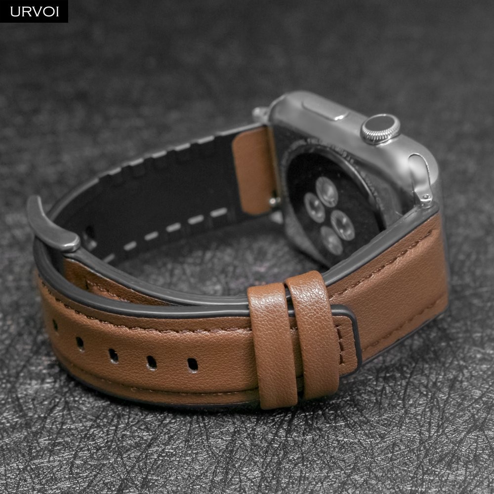 URVOI Leather Strap for Apple Watch Series 7 6 SE 5 4 3 Feel Comfortable Soft Touch Pin Buckle Suitable for iWatch 40 41 44 45mm