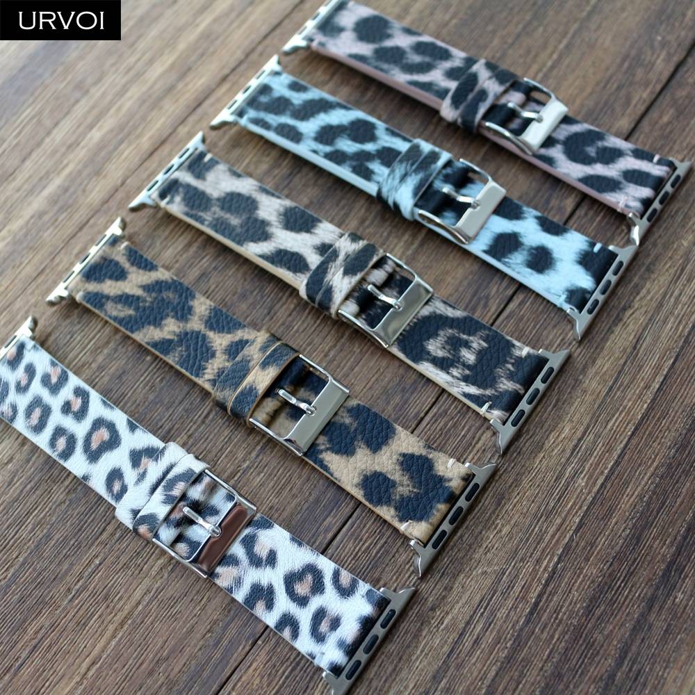 URVOI band for apple watch series 7 6 5 4 3 2 1 SE PU leather with leopard print strap for iWatch microfiber modern design