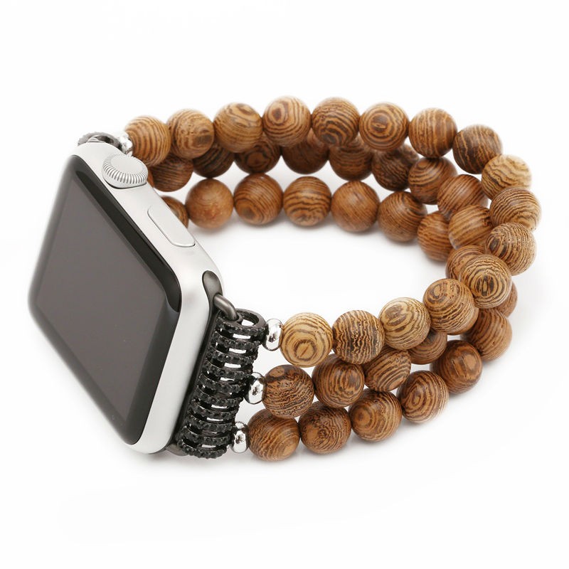URVOI strap for apple watch 7 6 SE 5 4 3 2 1 luxury wood hematite design with fashion iwatch wrist spiral elastic cord strap