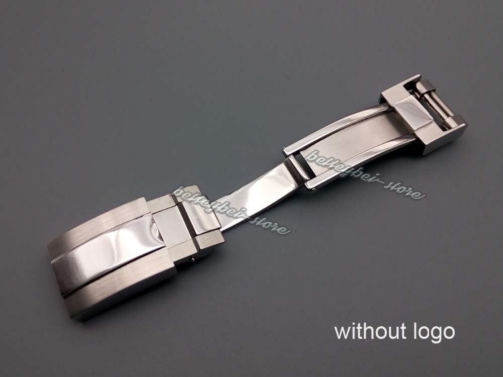 Polished Stainless Steel Watch Buckle Deployment Buckle Silver Brushed Stainless Steel Bracelet Rubber Strap 16mm x 9mm