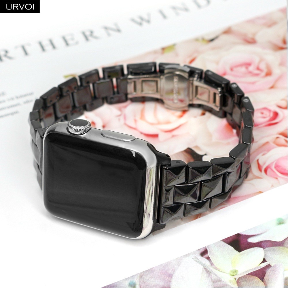 URVOI Band for Apple Watch Series 7 6 SE 5 4 3 2 1 Ceramic Slim Strap for iWatch Rhombus Design Butterfly Buckle 38 40 42 44mm