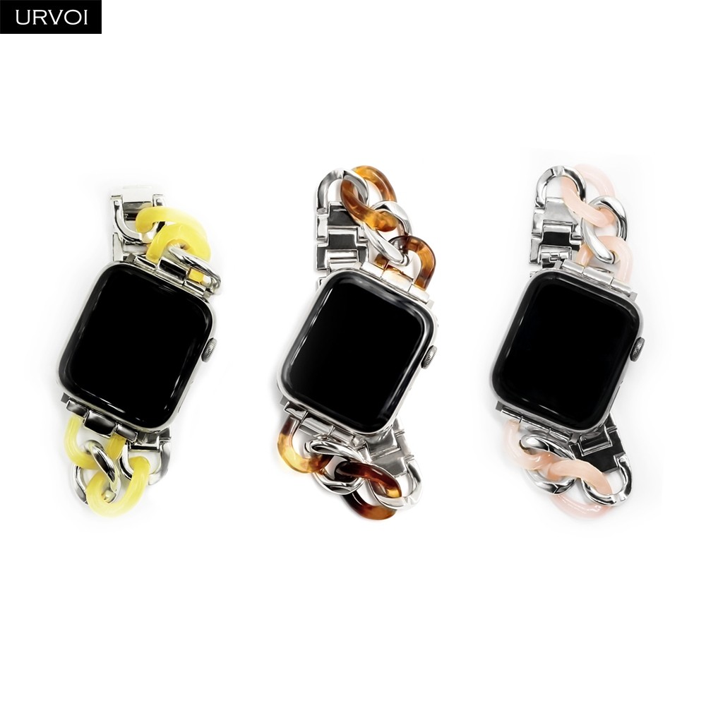 URVOI Link Bracelet for Apple Watch Series 7 6 SE 5 4 3 Band for iwatch Resin Strap Cow Boy Chain Girls Stainless Steel Bracelet