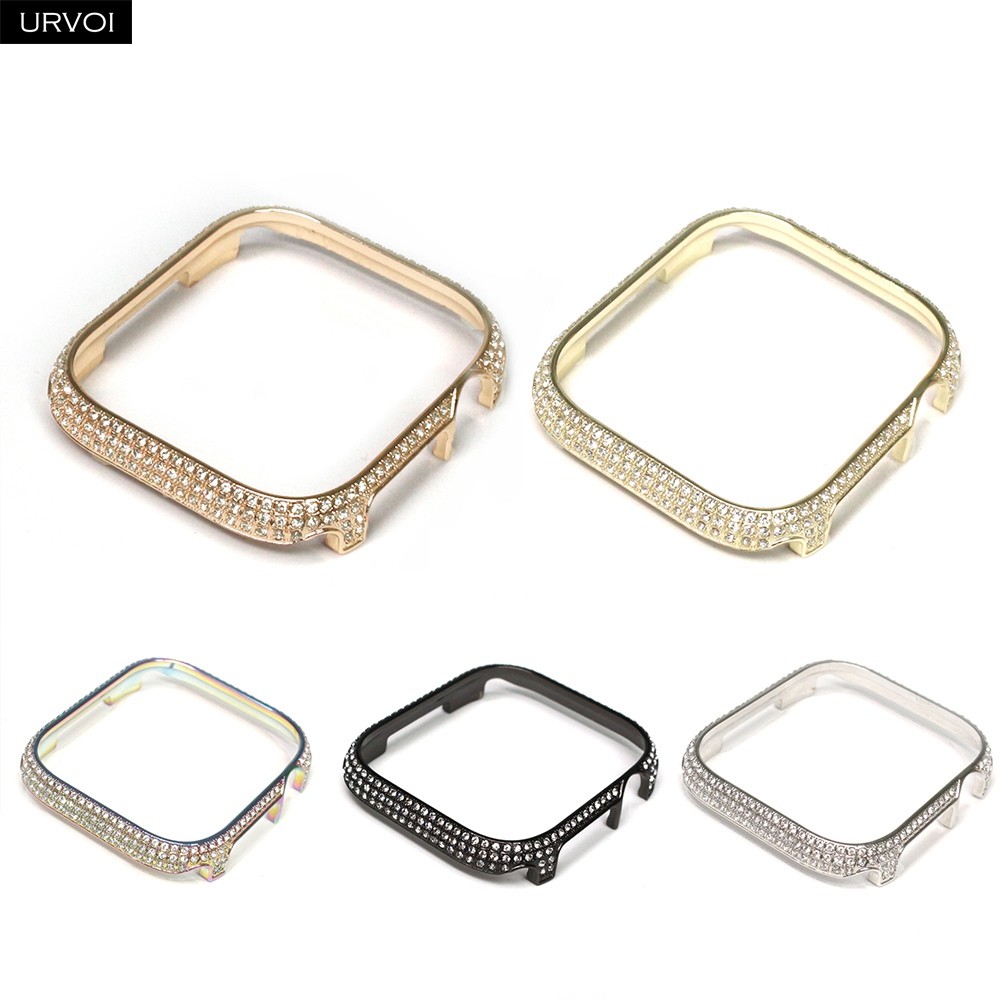 URVOI Shiny Metal Case For Apple Watch Series 7 6 SE 5 4 Bumper Full Zircon Frame Cover For iWatch 41 45mm Modern Design