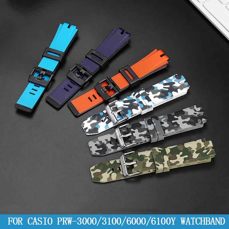 For Casio PROTREK PRW-6000/6100/3000 /3100 PRG-300 Silicone Rubber Strap Watchband Waterproof Mountaineering Men's Bracelet 24mm